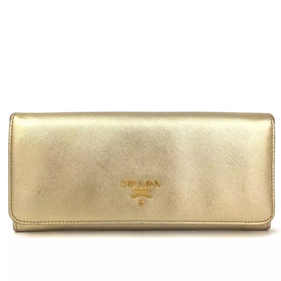 🎁 PRADA Gold Metallic Saffiano Leather Long Wallet - Picture 1 of 5